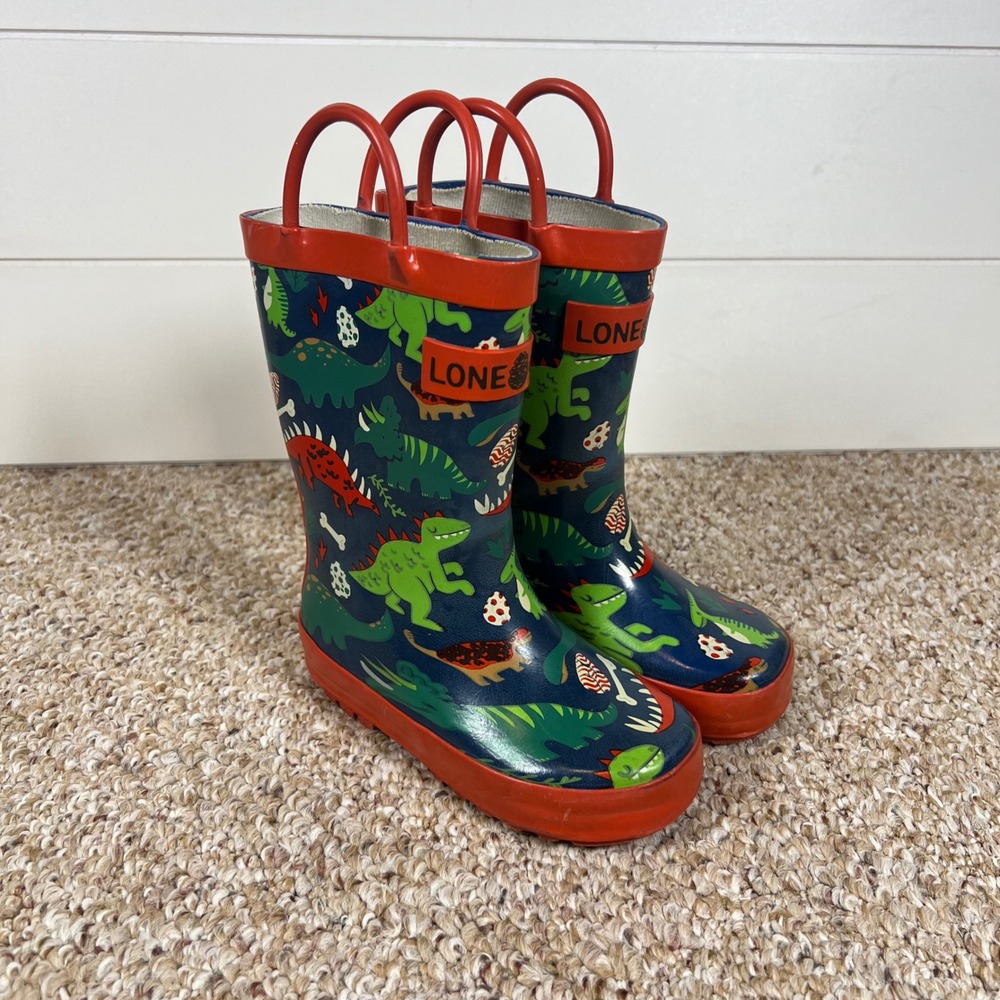 Lone Cone Kids Dinosaur Rain Boots Navy Blue Red Waterproof Rubber Size 7 Kids